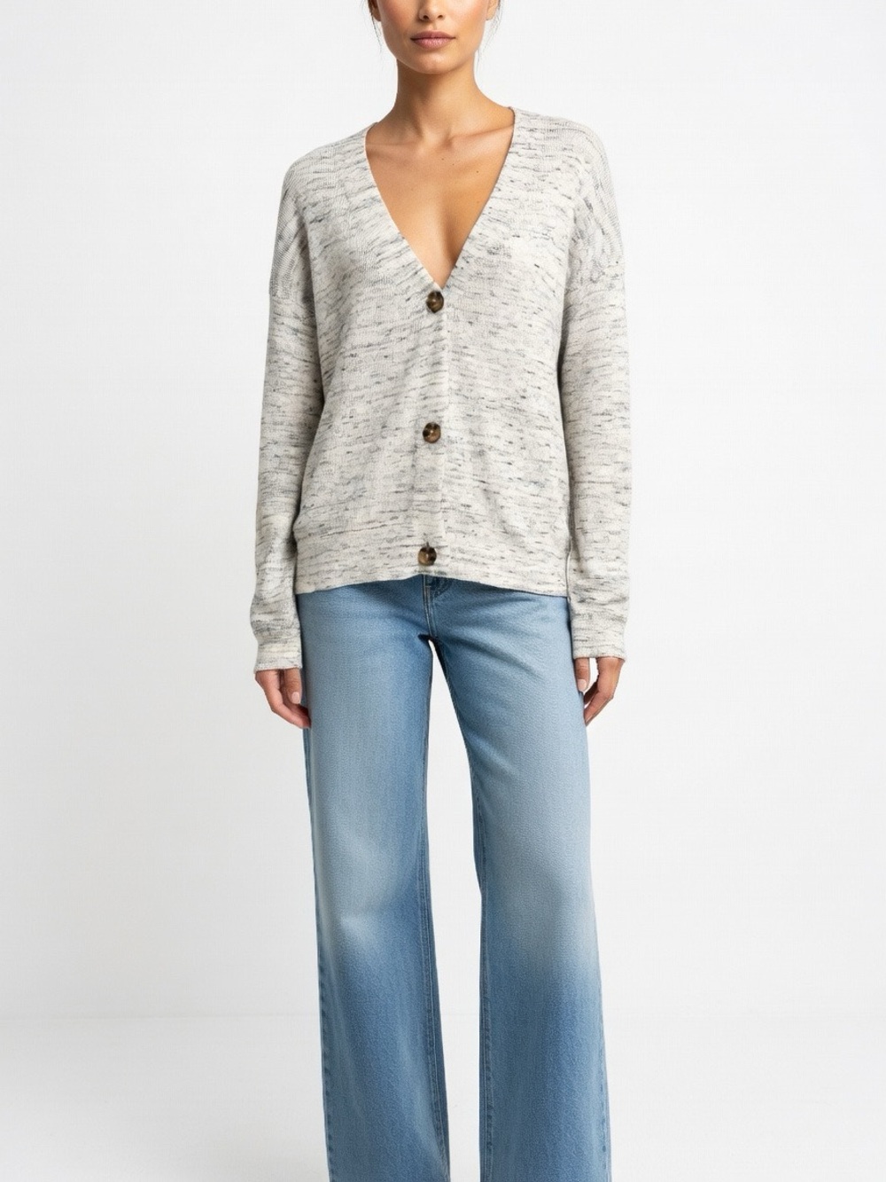 Joie Grey and White Marled Knit Relaxed Cardigan